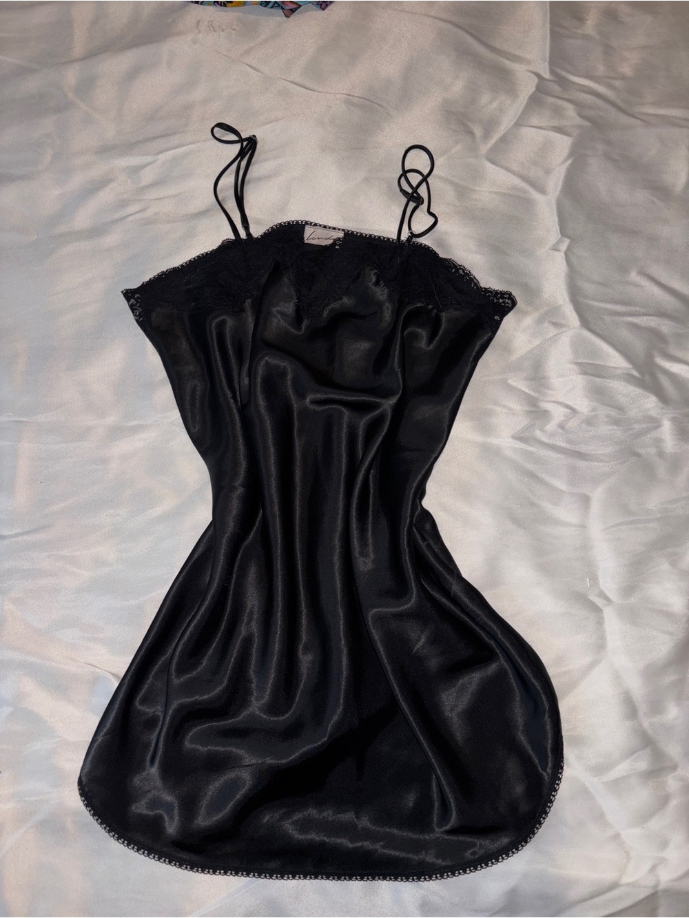Vintage Black Satin Lace Slip Nightgown Y2K Lingerie